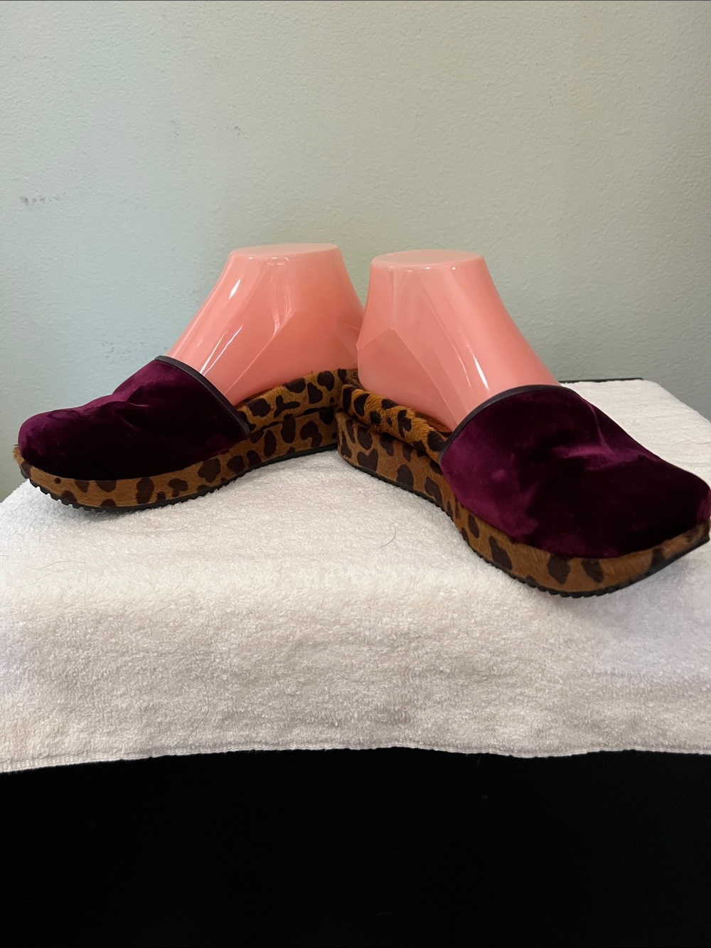 Plush Velvet and Leopard calf hair Platform Mule Size 8